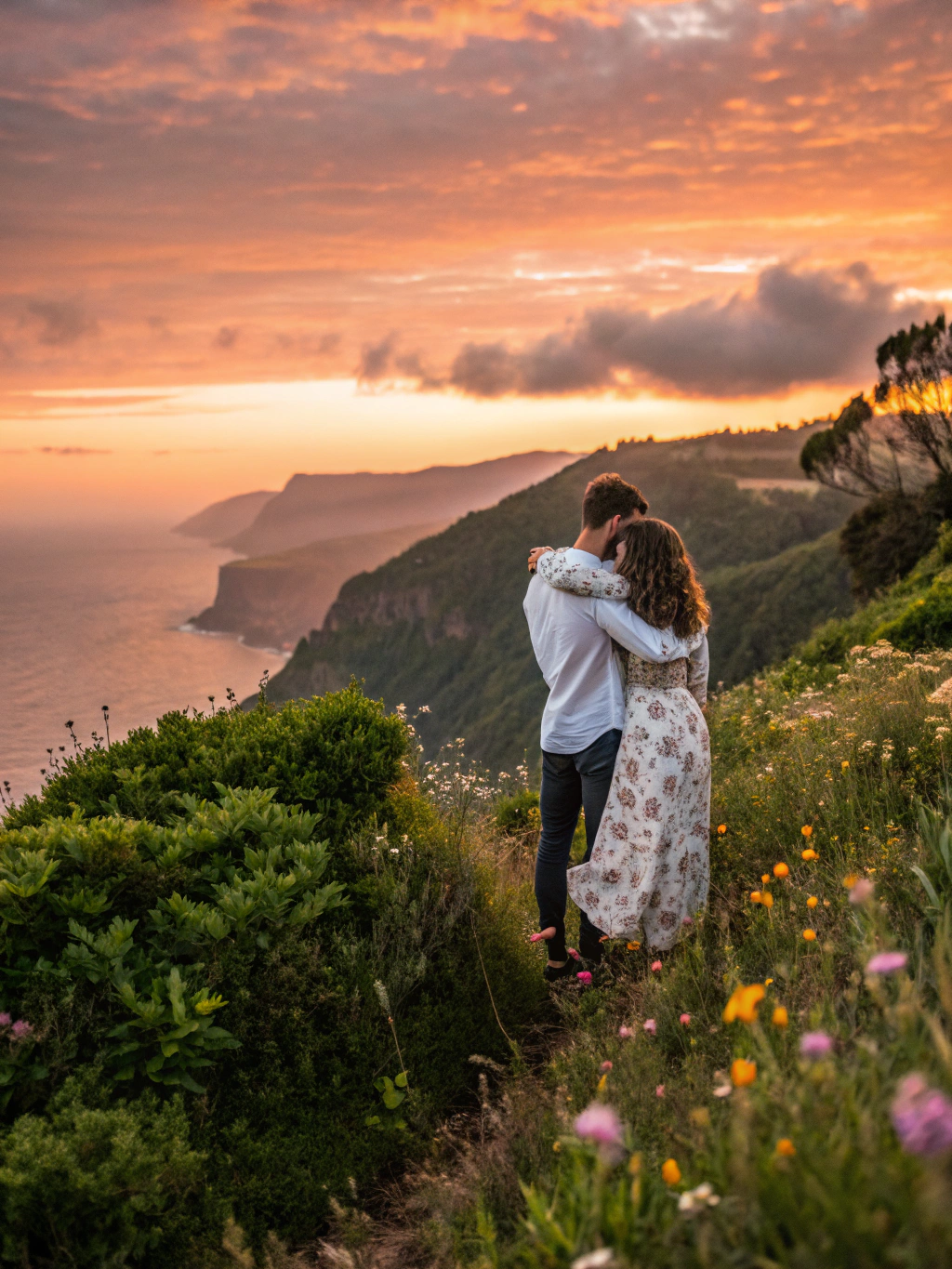 Intimate save the date film stills on a cliffside overlooking the Mediterranean